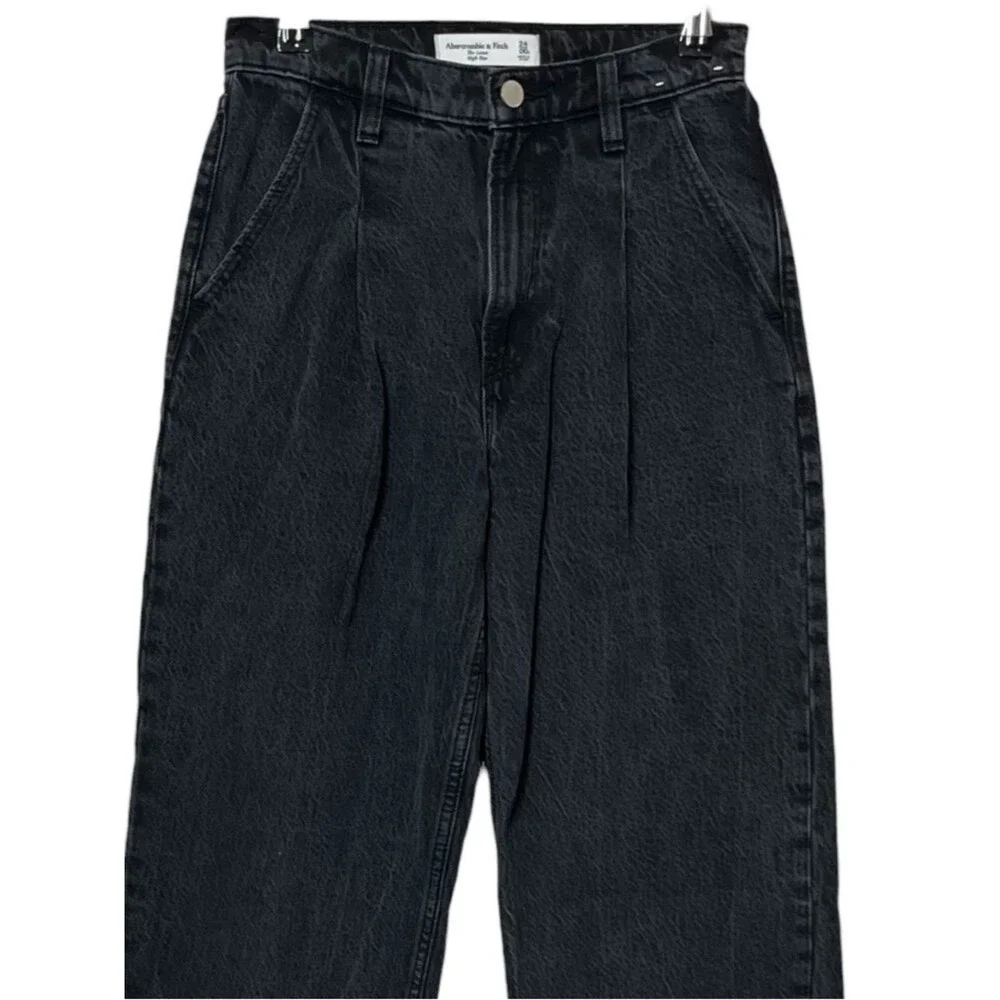 Abercrombie & Fitch The Loose High Rise Women's 24 Black Relaxed Wide Denin Jean - Picture 3 of 10